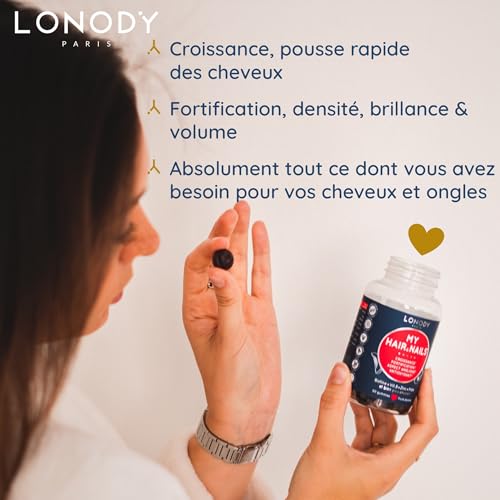 Lonody Complément Alimentaire Pousse Cheveux Très Rapide - Fortifiant Ongles My Hair & Nails - Biotine Gummies Sans Sucr