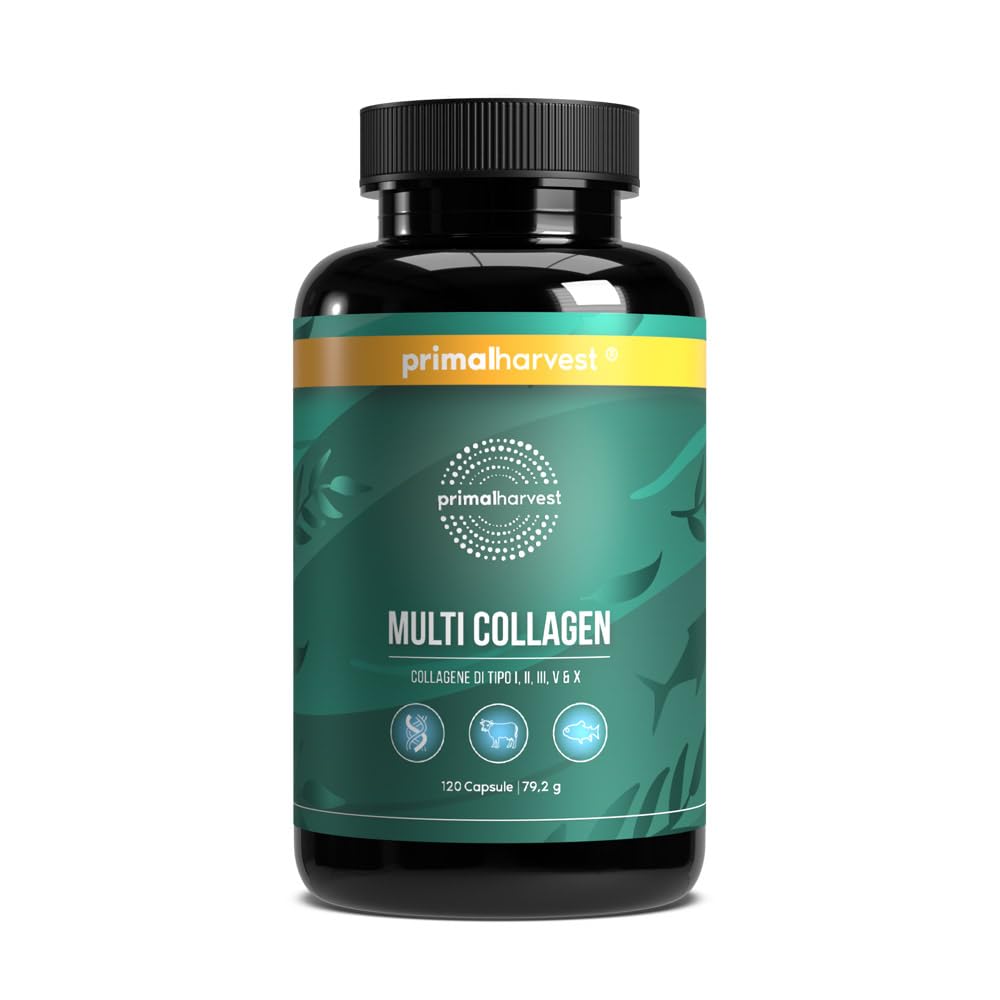 Primal Harvest® Multi-Collagen Premium Complex - 120 capsules - pour cheveux, peau, ongles, articulations et intestins -