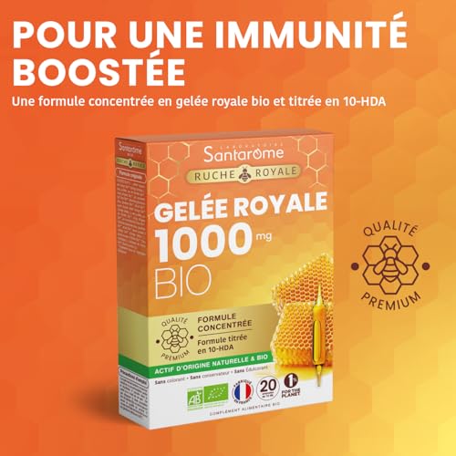 Ruche Royale Gelée Royale 1000 MG Bio Santarome 20 ampoules EU Organic