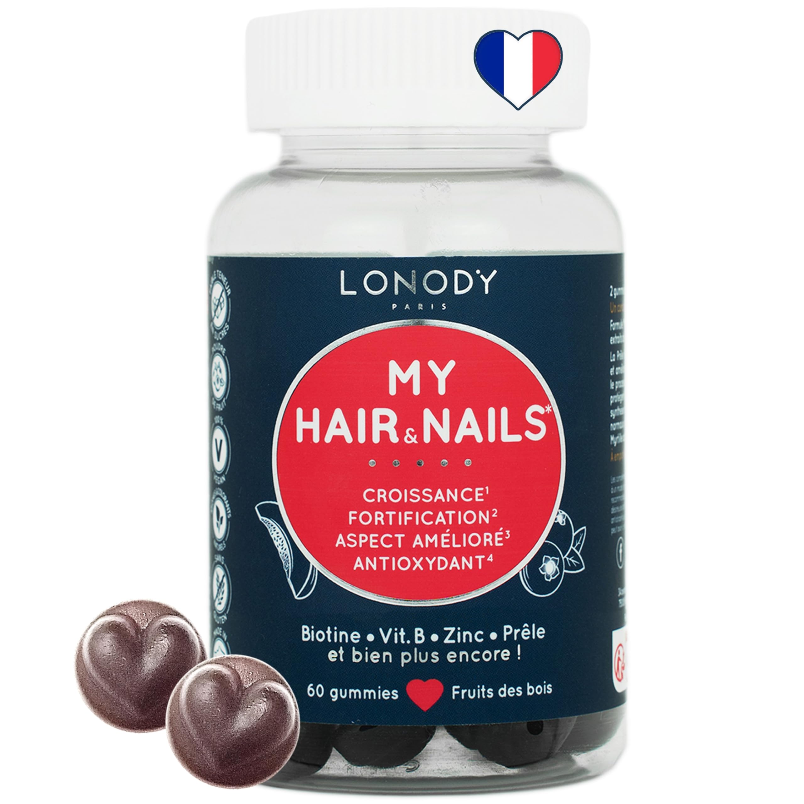 Lonody Complément Alimentaire Pousse Cheveux Très Rapide - Fortifiant Ongles My Hair & Nails - Biotine Gummies Sans Sucr